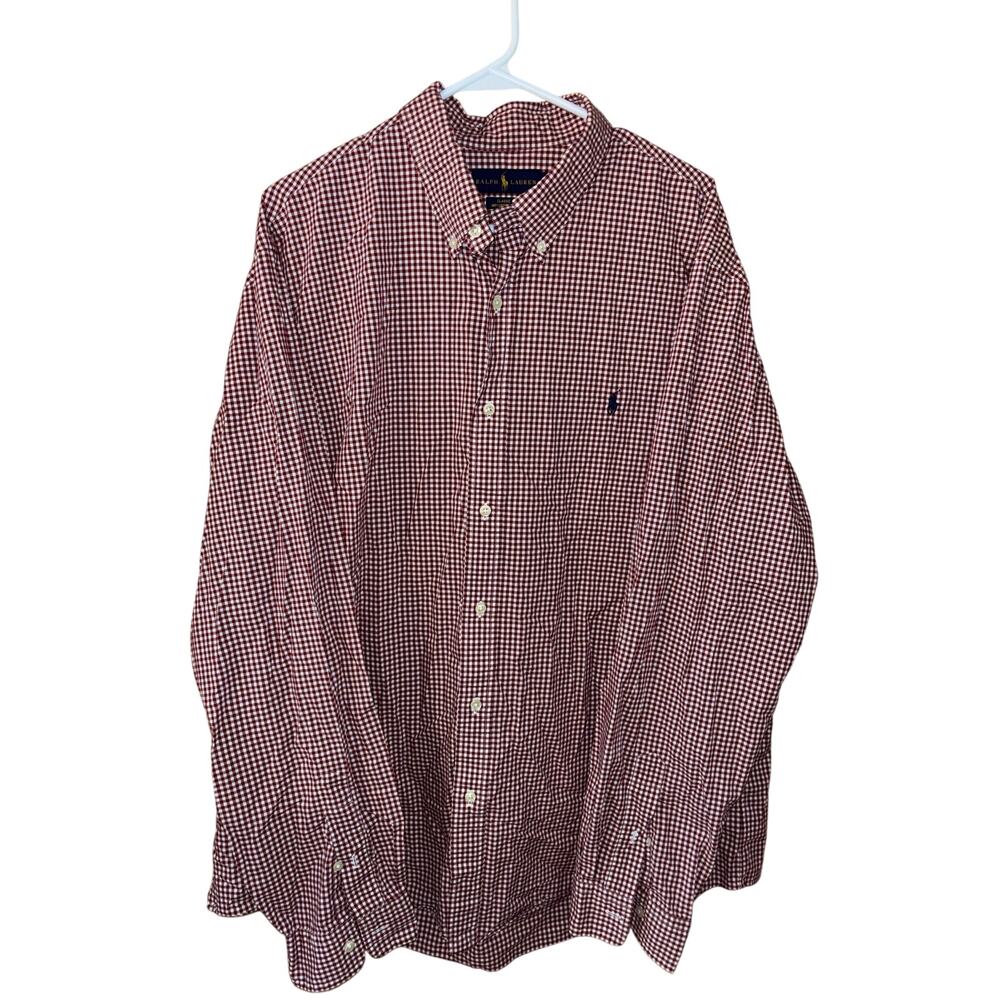 Ralph Lauren men’s classic fit cotton stretch burgundy gingham button shirt XXL